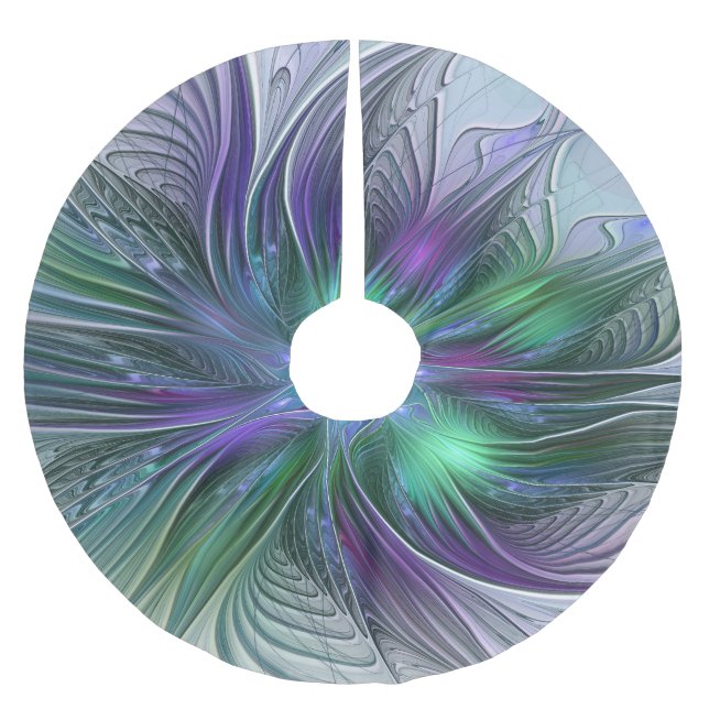 Lila grüne Blume Moderne Abstrakte Kunst Fraktal Polyester Weihnachtsbaumdecke (Vorderseite)