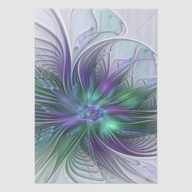 Lila grüne Blume Moderne Abstrakte Kunst Fraktal Seidenpapier (Vorderseite)