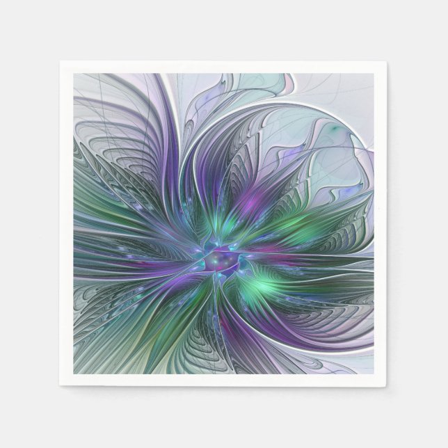 Lila grüne Blume Moderne Abstrakte Kunst Fraktal Serviette (Vorderseite)