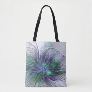 Lila Grüne Blume Moderne Abstrakte Kunst Fraktal Tasche