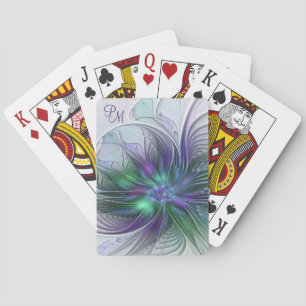 Lila Grüne Blume Moderne Abstrakte Kunst Monogramm Spielkarten