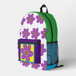 Lila Grüne Blumen Bedruckter Rucksack