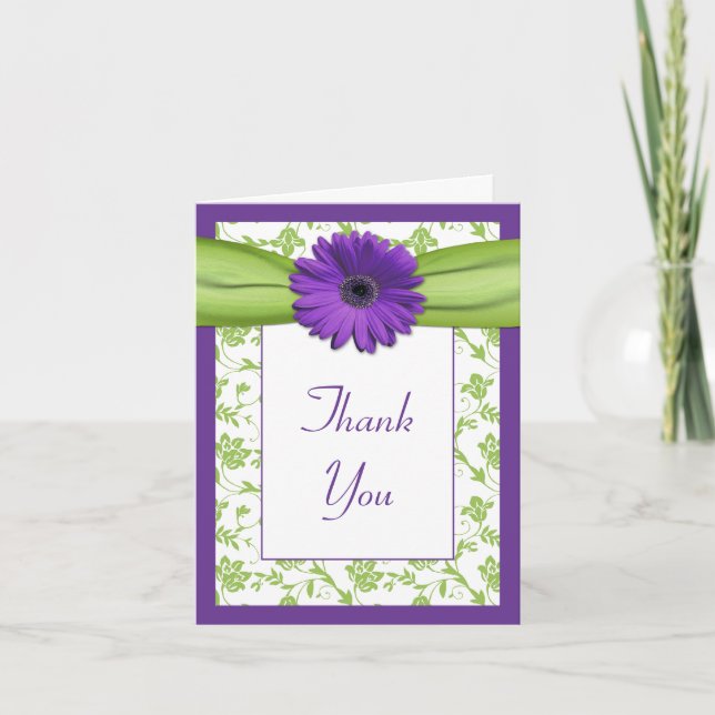 Lila Grüne Daisy Blumenhochzeit Dankeschön-Karte Dankeskarte (Vorderseite)