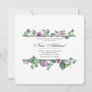 Lila grüne Eukalyptus-Blätter verschieben neue Adr Ankündigung