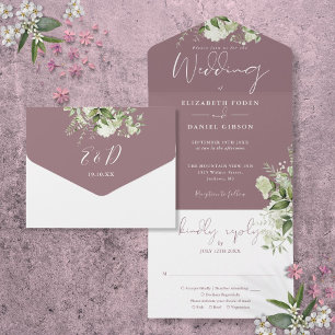 Lila Grüne Florale Monogramm-Hochzeit All In One Einladung