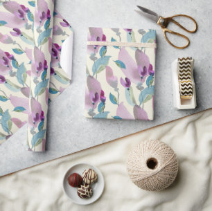 Lila grüne florale Wasserfarbe handgemalt Geschenkpapier