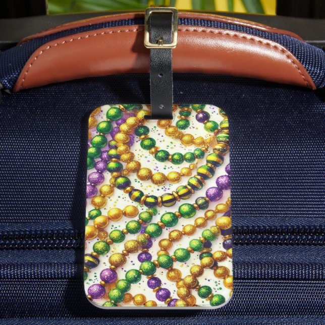 LILA GRÜNE GOLD MARDI GRAS BEADS GEPÄCKANHÄNGER (Vorderseite Insitu 2)
