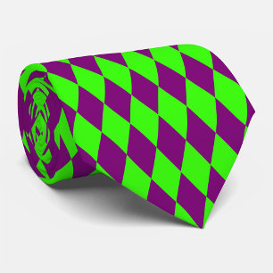 Lila Grüne Harlekin Karomuster Design Krawatte
