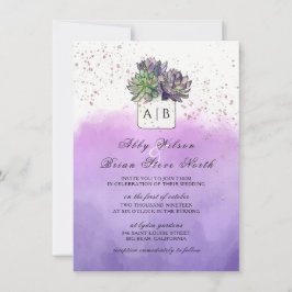 Lila grüne Kakteen Sukkulente Monogramm-Hochzeit Einladung