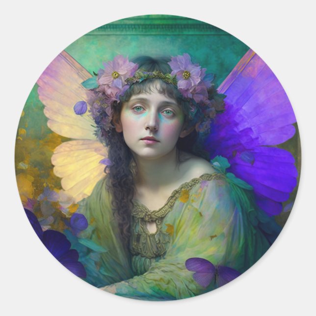 Lila Grüne Märchen Fantasie Kunst Runder Aufkleber (Vorderseite)