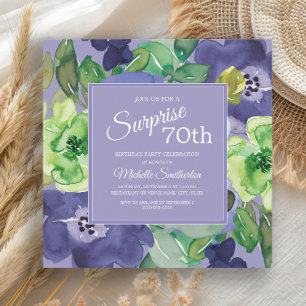 Lila Grüne Navy Aquarell Blumen 70. Geburtstag Einladung