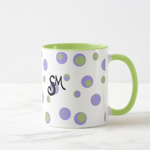 Lila grüne Polka-Punkte mit Monogramm Tasse