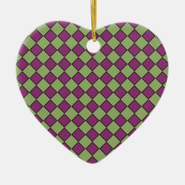 Lila Grüne Schachbrett-Diamant-Muster Keramik Ornament