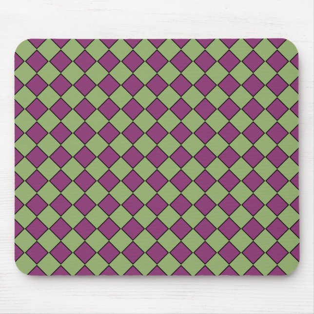 Lila Grüne Schachbrett-Diamant-Muster Mousepad (Vorne)