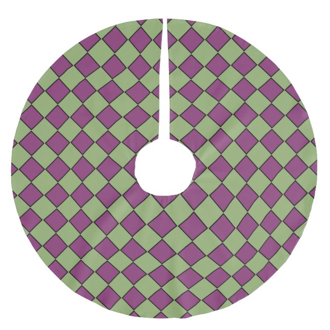 Lila Grüne Schachbrett Diamantmuster Polyester Weihnachtsbaumdecke (Vorderseite)