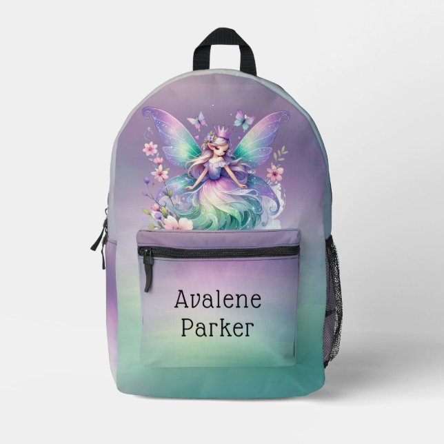 Lila Grüne Schmetterlingsmarine Bedruckter Rucksack (Vorderseite)