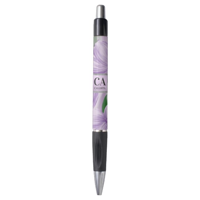 Lila-Grüne Silber-Glitzer-Monogramm Kugelschreiber (Vorderseite Vertikal)