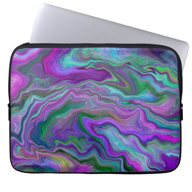 Lila, grüne und blaue Fluid Art Laptopschutzhülle (Vorderseite)