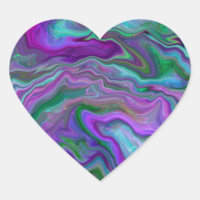 Lila, grüne und blaue Fluid Art Marmor Herz-Aufkleber (Vorderseite)