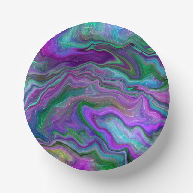 Lila, grüne und blaue Fluid Art Marmor Pappteller (Vorderseite)