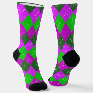 Lila, grüne und schwarz-sportliche, preppy-Raute Socken