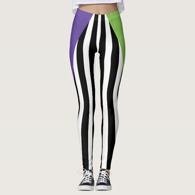 Lila, grüne und weiße Streifen Leggings (Vorderseite)