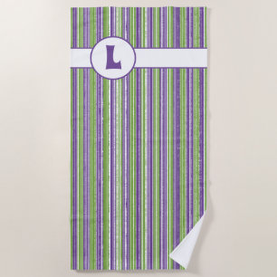 Lila, Grüne und Weiße Streifen-Monogramm Strandtuch