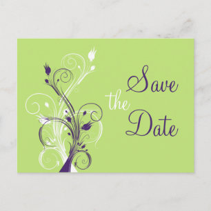 Lila grüne weiße Blumenkarte Save the Date Postkar Ankündigungspostkarte