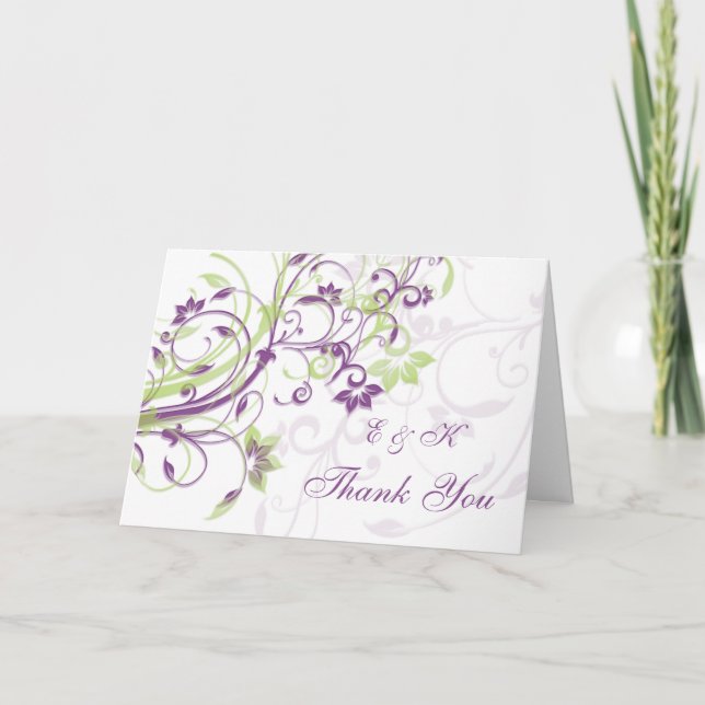 Lila grüne Wirbel Hochzeit Dankeschön-Karte Dankeskarte (Vorderseite)