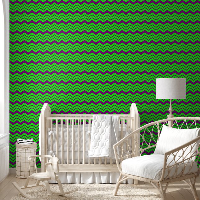 Lila Grüner Chevron-Zickzack-Design  Tapete (Kinder)