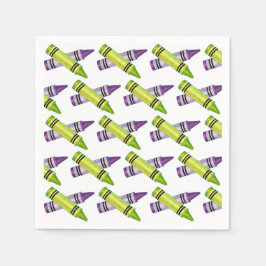 Lila grüner Crayon Art versorgt Lehrer Künstler Serviette