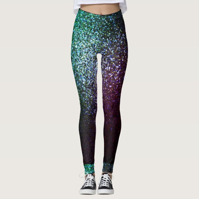 Lila grüner Glitzer Leggings (Vorderseite)