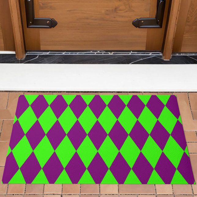 Lila Grüner Harlekin Kariertes Design  Fußmatte (Von Creator hochgeladen)
