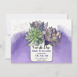 Lila grüner Kakteen Sukkulentes Foto Save the Date