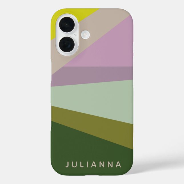 Lila grüner Name für einen geometrischen Farbblock iPhone 16 Hülle (Rückseite)