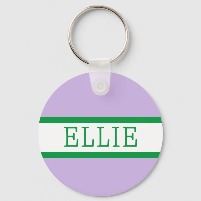 Lila, grüner Preppy-Personalisiert-Backpacker Schlüsselanhänger (Vorderseite)