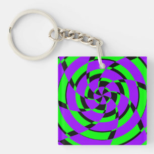 Lila Grüner psychedelischer Wirbel Moderne Kunst Schlüsselanhänger