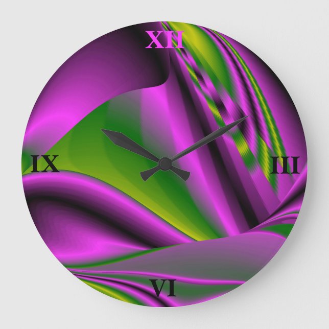 lila grüner Regenbogen Große Wanduhr (Vorderseite)