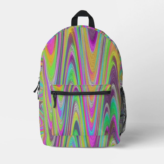 Lila grüner Rucksack mit mehrfarbigem Wellenmuster (Vorderseite)