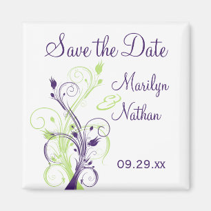 Lila grüner weißer BlumenSave the Date Magnet
