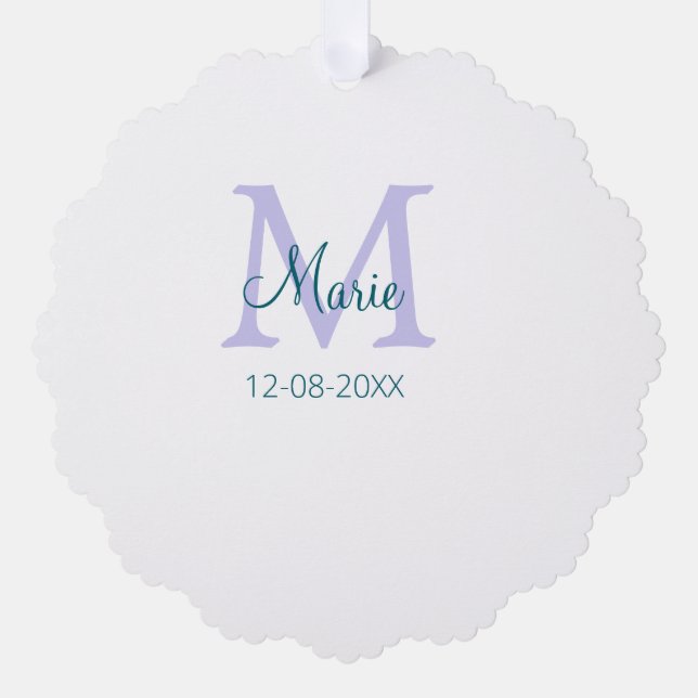lila grünes Datum Ornament Karte (Vorderseite)
