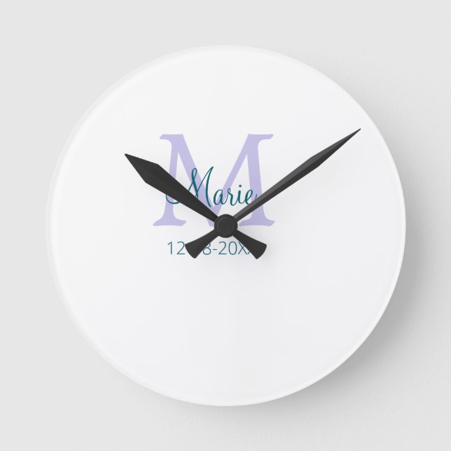 lila grünes Datum Runde Wanduhr (Vorderseite)