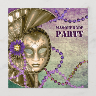 Lila grünes Karneval-Perlen-Maskerade-Party Einladung