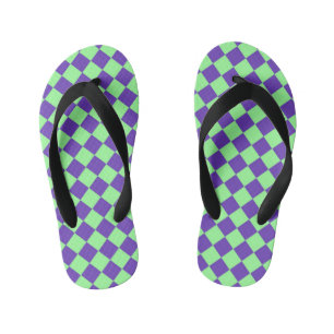 Lila grünes Schachbrett Diamantmuster Kinderbadesandalen