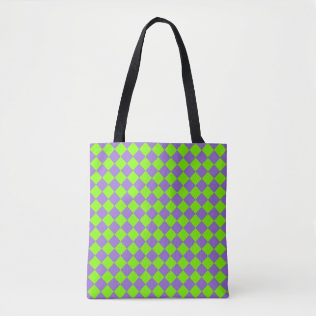 Lila grünes Schachbrett Diamantmuster Tasche (Vorderseite)
