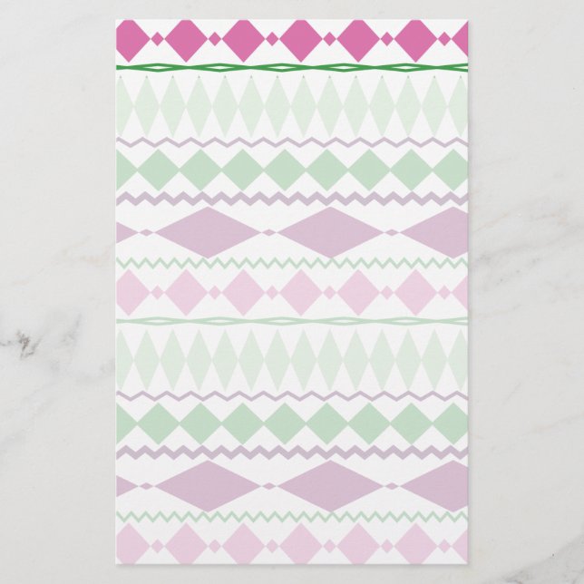 Lila grünes Stammes- geometrisches Muster Briefpapier (Vorderseite)