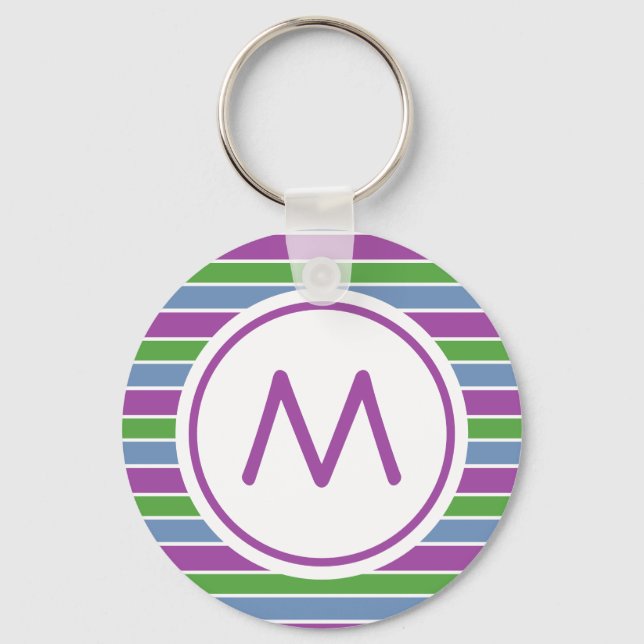 Lila-grünes Streifen-Monogramm Schlüsselanhänger (Vorderseite)