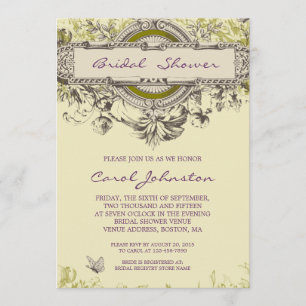 Lila grünes Vintages BlumenBrautparty Einladung
