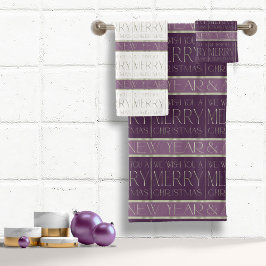 Lila grünes Weihnachtsmuster#35b ID1009 Badhandtuch Set