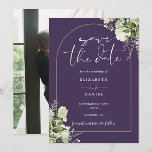Lila Grünflorales Goldbogen Foto Hochzeit Save The Date